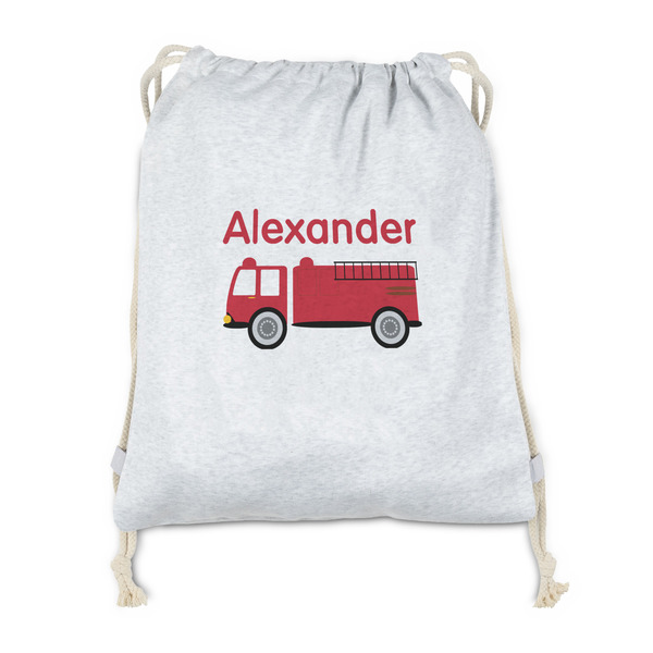Custom Firetruck Drawstring Backpack - Sweatshirt Fleece - Double Sided (Personalized)