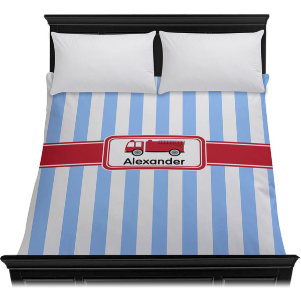 Firetruck Duvet Cover - Queen - On Bed - No Prop