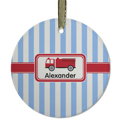 Firetruck Flat Glass Ornament - Round w/ Name or Text