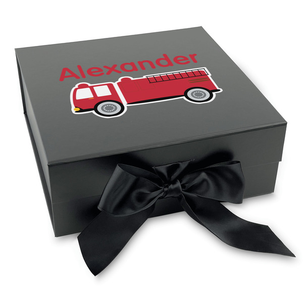 Custom Firetruck Gift Box with Magnetic Lid - Black (Personalized)