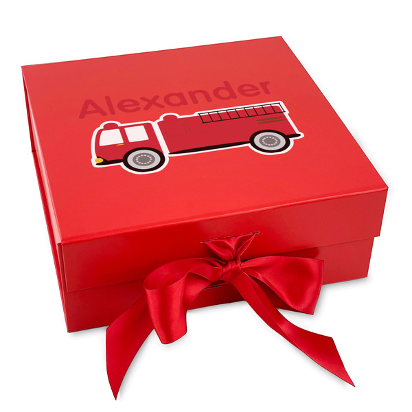 Custom Firetruck Gift Box with Magnetic Lid - Red (Personalized)
