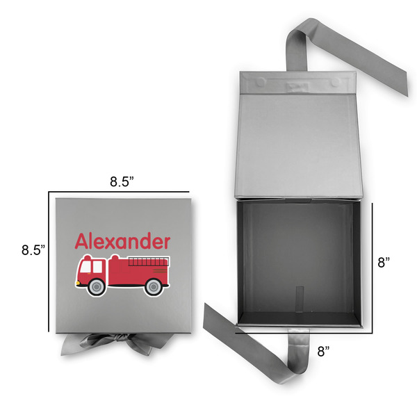 Firetruck Gift Boxes with Magnetic Lid - Silver - Open & Closed