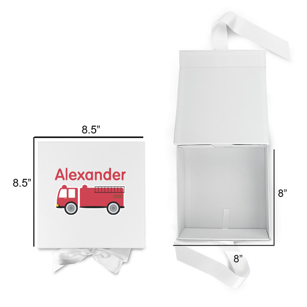 Firetruck Gift Boxes with Magnetic Lid - White - Open & Closed