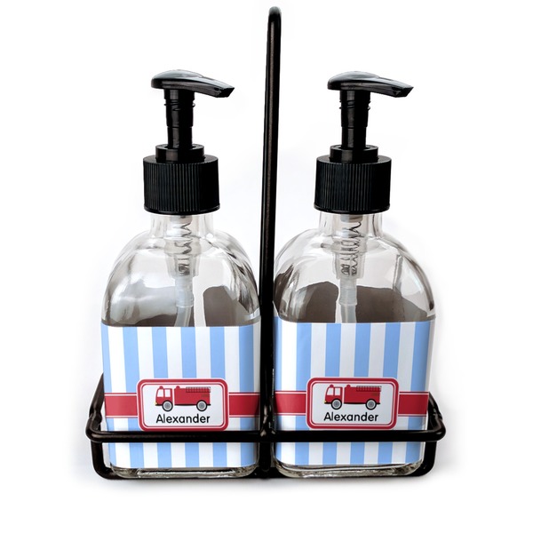 Custom Firetruck Glass Soap & Lotion Bottle Set (Personalized)
