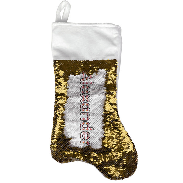 Custom Firetruck Reversible Sequin Stocking - Gold (Personalized)