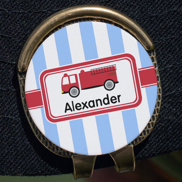 Firetruck Golf Ball Marker Hat Clip - Gold - Close Up