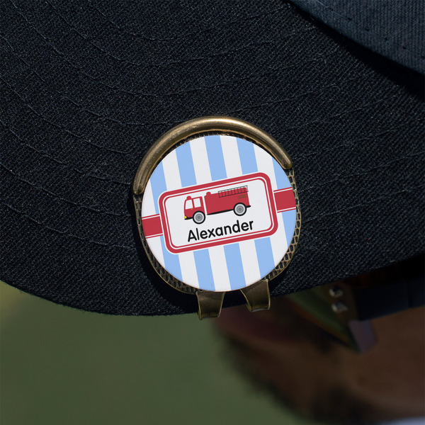 Firetruck Golf Ball Marker Hat Clip - Gold - On Hat