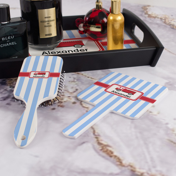 Firetruck Hair Brush and Hand Mirror - Bathroom Scene