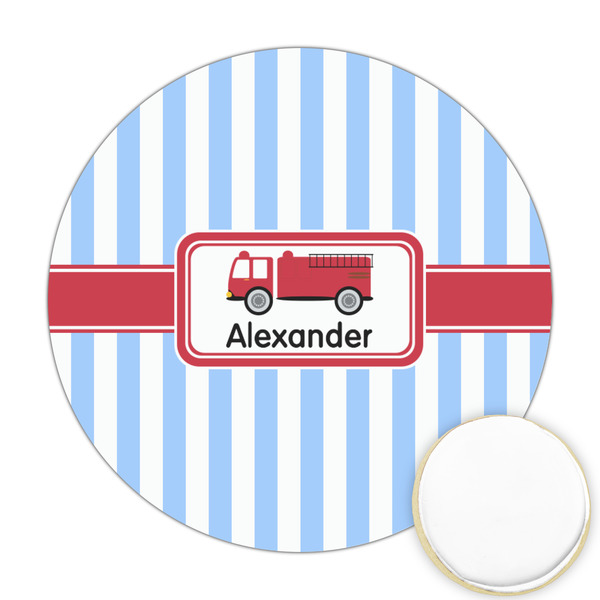 Custom Firetruck Printed Cookie Topper - Round (Personalized)