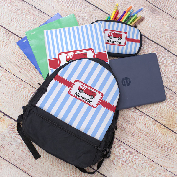 Firetruck Large Backpack - Black - With Stuff