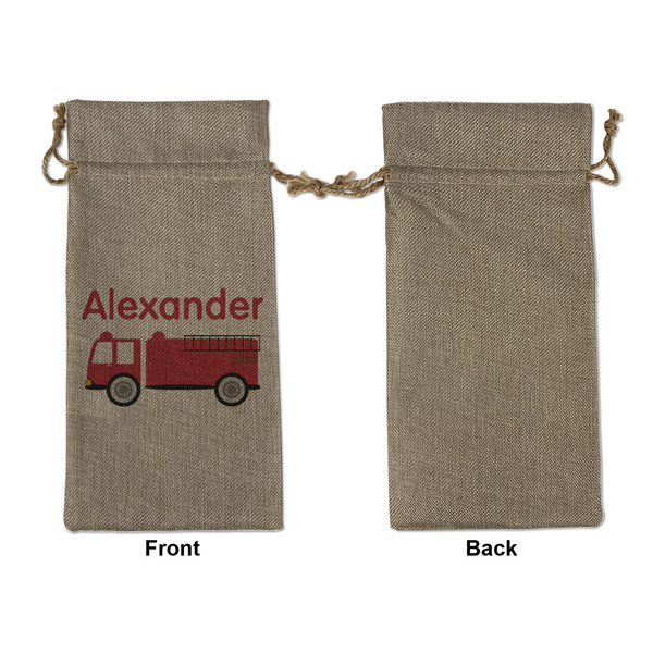 Firetruck Large Burlap Gift Bags - Front Approval