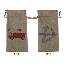 Firetruck Large Burlap Gift Bag - Front & Back (Personalized)