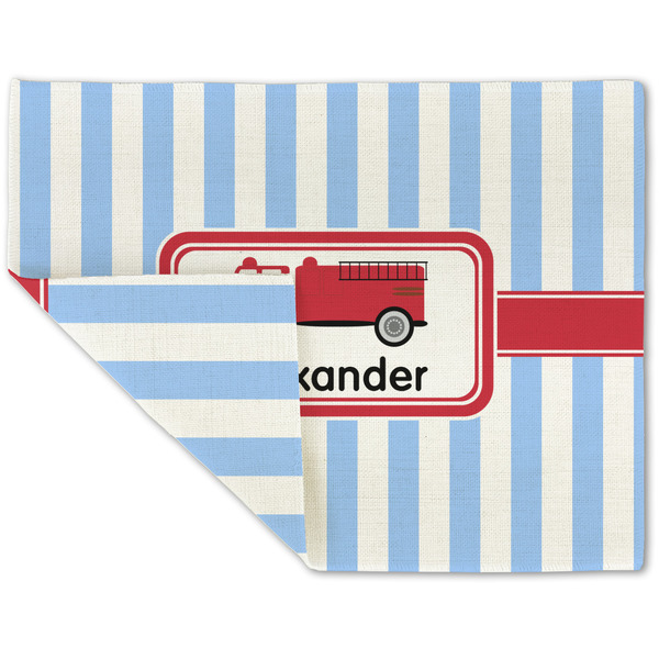 Custom Firetruck Double-Sided Linen Placemat - Single w/ Name or Text