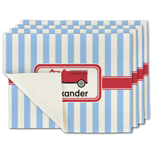 Custom Firetruck Single-Sided Linen Placemat - Set of 4 w/ Name or Text