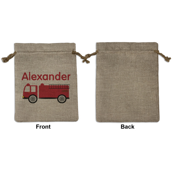 Firetruck Medium Burlap Gift Bag - Front Approval
