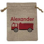 Firetruck Medium Burlap Gift Bag - Front (Personalized)