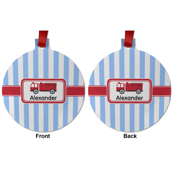 Firetruck Metal Ball Ornament - Front and Back