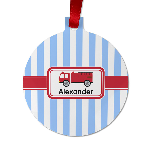 Firetruck Metal Ball Ornament - Front