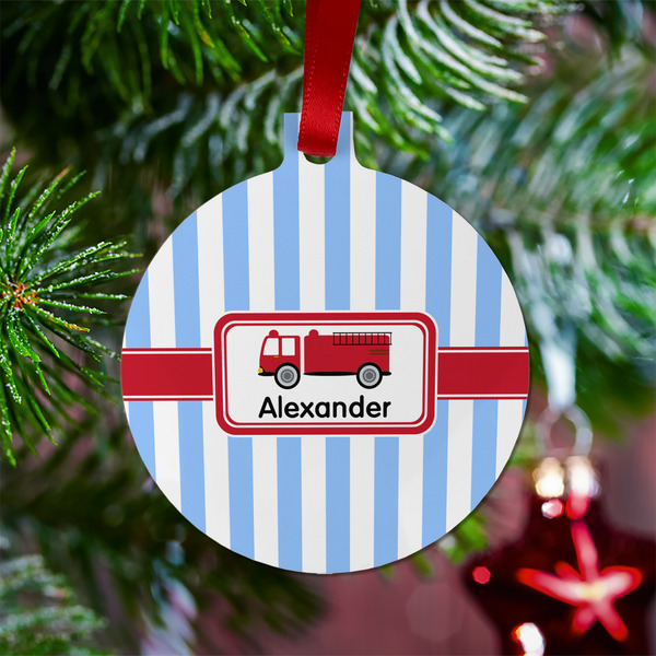 Firetruck Metal Ball Ornament - Lifestyle