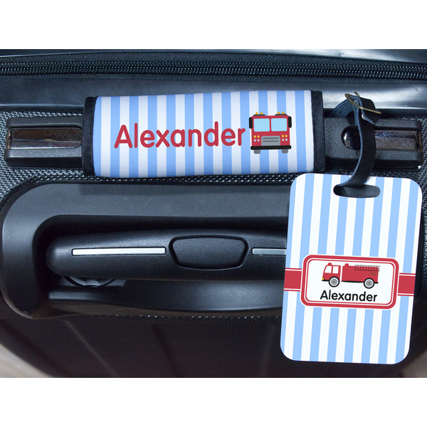 Firetruck Metal Luggage Tag & Handle Wrap - In Context