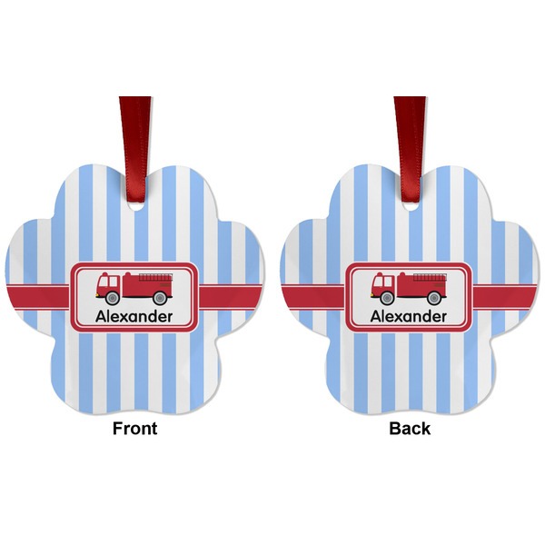 Firetruck Metal Paw Ornament - Front and Back