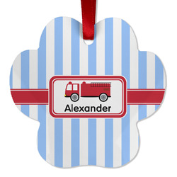 Firetruck Metal Paw Ornament - Double Sided w/ Name or Text