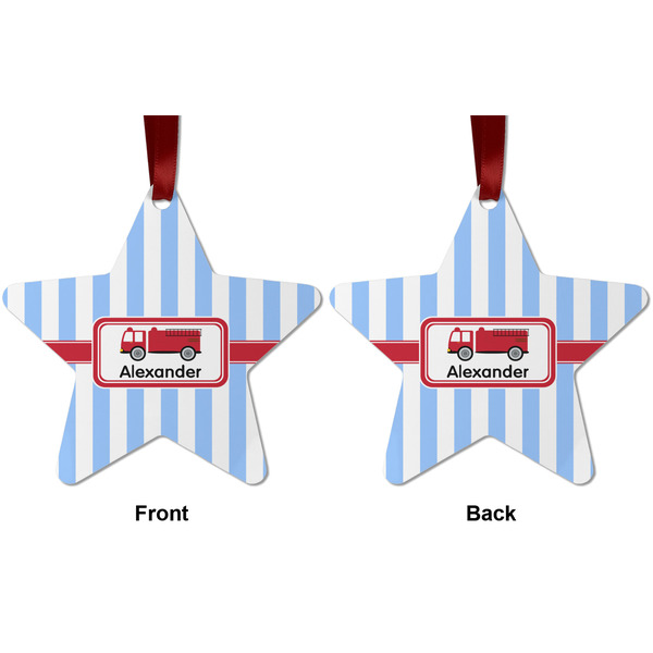 Firetruck Metal Star Ornament - Front and Back
