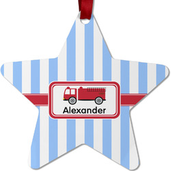 Firetruck Metal Star Ornament - Double Sided w/ Name or Text