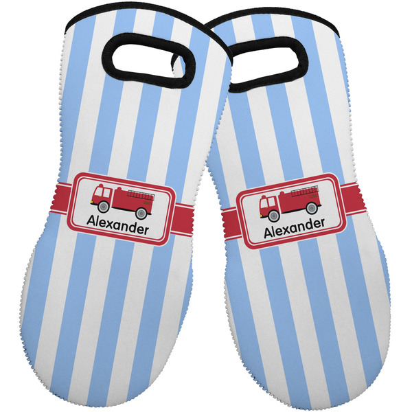 Custom Firetruck Neoprene Oven Mitts - Set of 2 w/ Name or Text