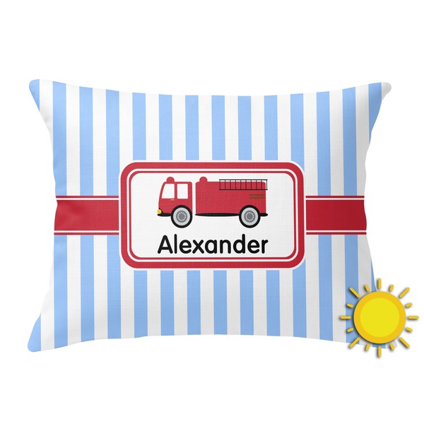 Custom Firetruck Outdoor Throw Pillow (Rectangular) (Personalized)