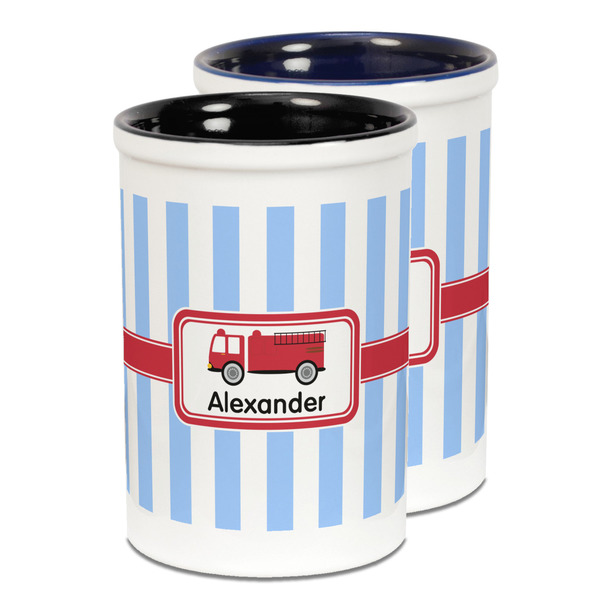 Custom Firetruck Ceramic Pencil Holder - Large