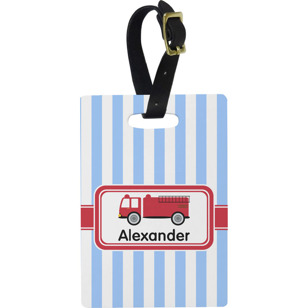 Custom Firetruck Plastic Luggage Tag - Rectangular w/ Name or Text
