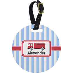 Firetruck Plastic Luggage Tag - Round (Personalized)