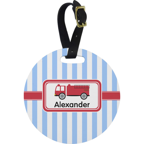Custom Firetruck Plastic Luggage Tag - Round (Personalized)