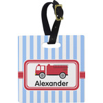 Firetruck Plastic Luggage Tag - Square w/ Name or Text