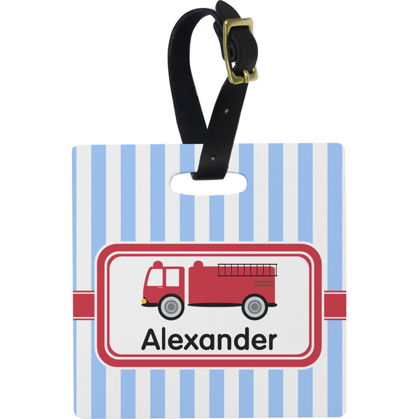 Custom Firetruck Plastic Luggage Tag - Square w/ Name or Text
