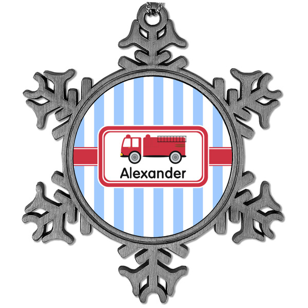 Custom Firetruck Vintage Snowflake Ornament (Personalized)