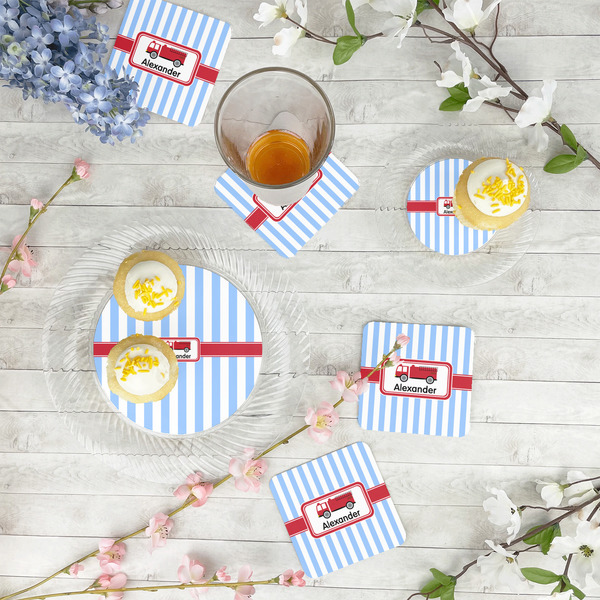 Firetruck Plastic Party Appetizer & Dessert Plates - In Context