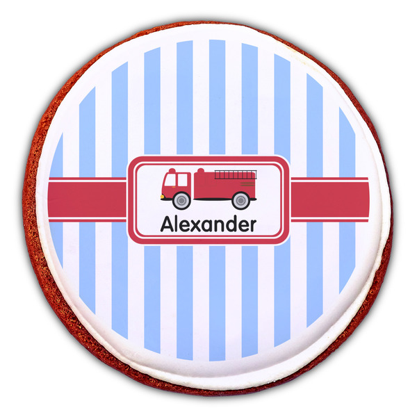 Firetruck Printed Icing Circle - Large - On Cookie