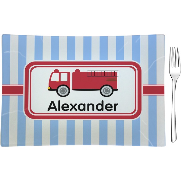 Custom Firetruck Rectangular Glass Appetizer / Dessert Plate - Single or Set (Personalized)
