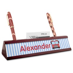 Firetruck Red Mahogany Nameplate with Business Card Holder (Personalized)