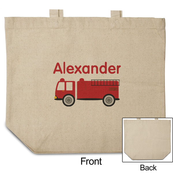 Firetruck Reusable Cotton Grocery Bag - Front & Back View