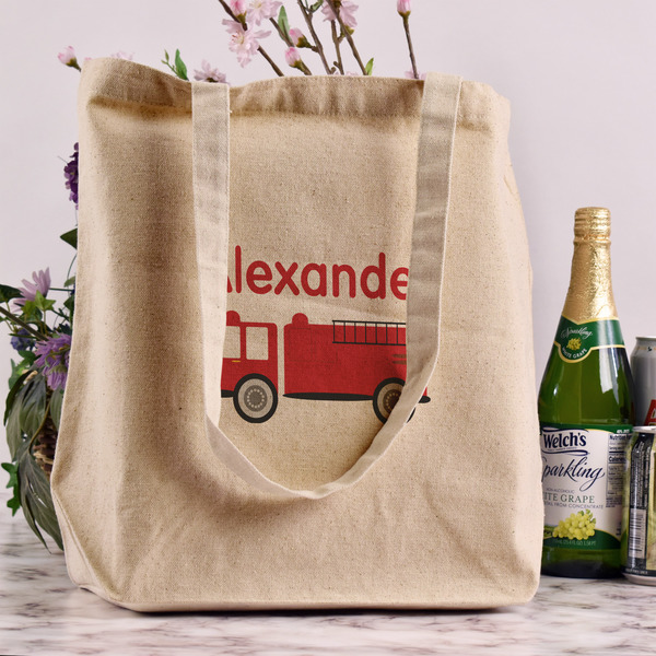 Firetruck Reusable Cotton Grocery Bag - In Context