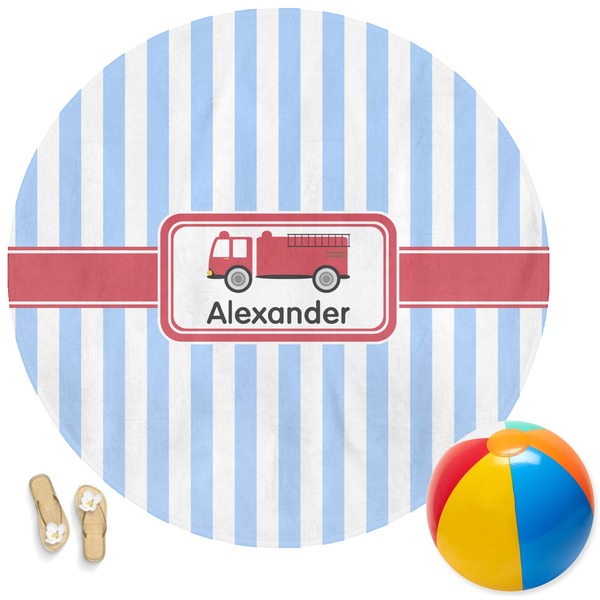 Custom Firetruck Round Beach Towel (Personalized)