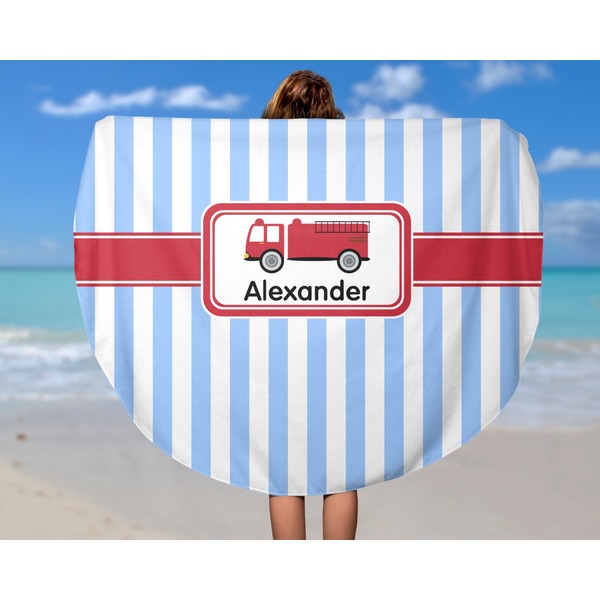 Firetruck Round Beach Towel - In Use