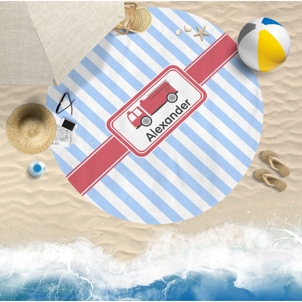 Firetruck Round Beach Towel Lifestyle