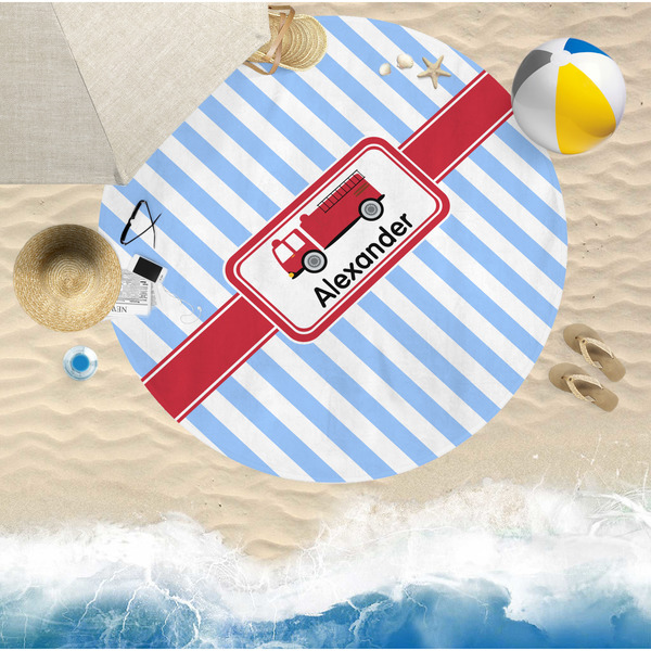 Firetruck Round Beach Towel Lifestyle