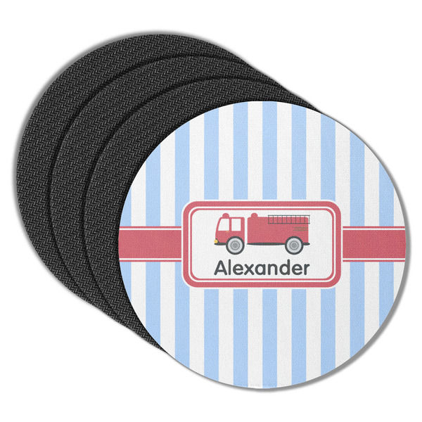 Custom Firetruck Round Rubber Backed Coasters - Set of 4 (Personalized)