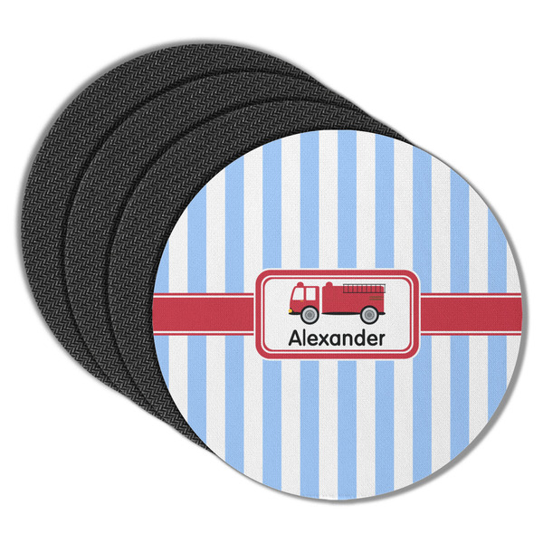Custom Firetruck Round Rubber Backed Coasters - Set of 4 (Personalized)