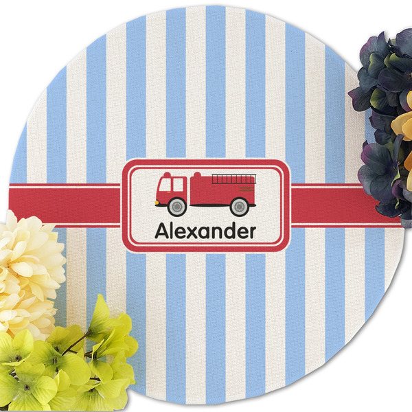 Firetruck Round Linen Placemats - Front (w flowers)